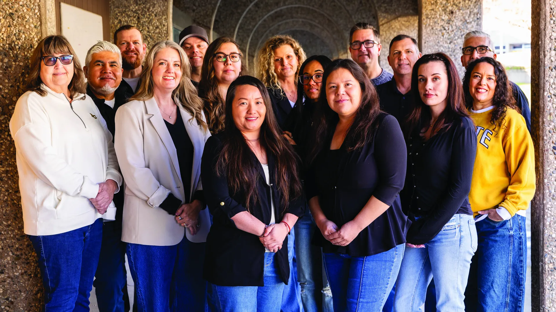 Butte College Financial Aid Staff under a walkway arch