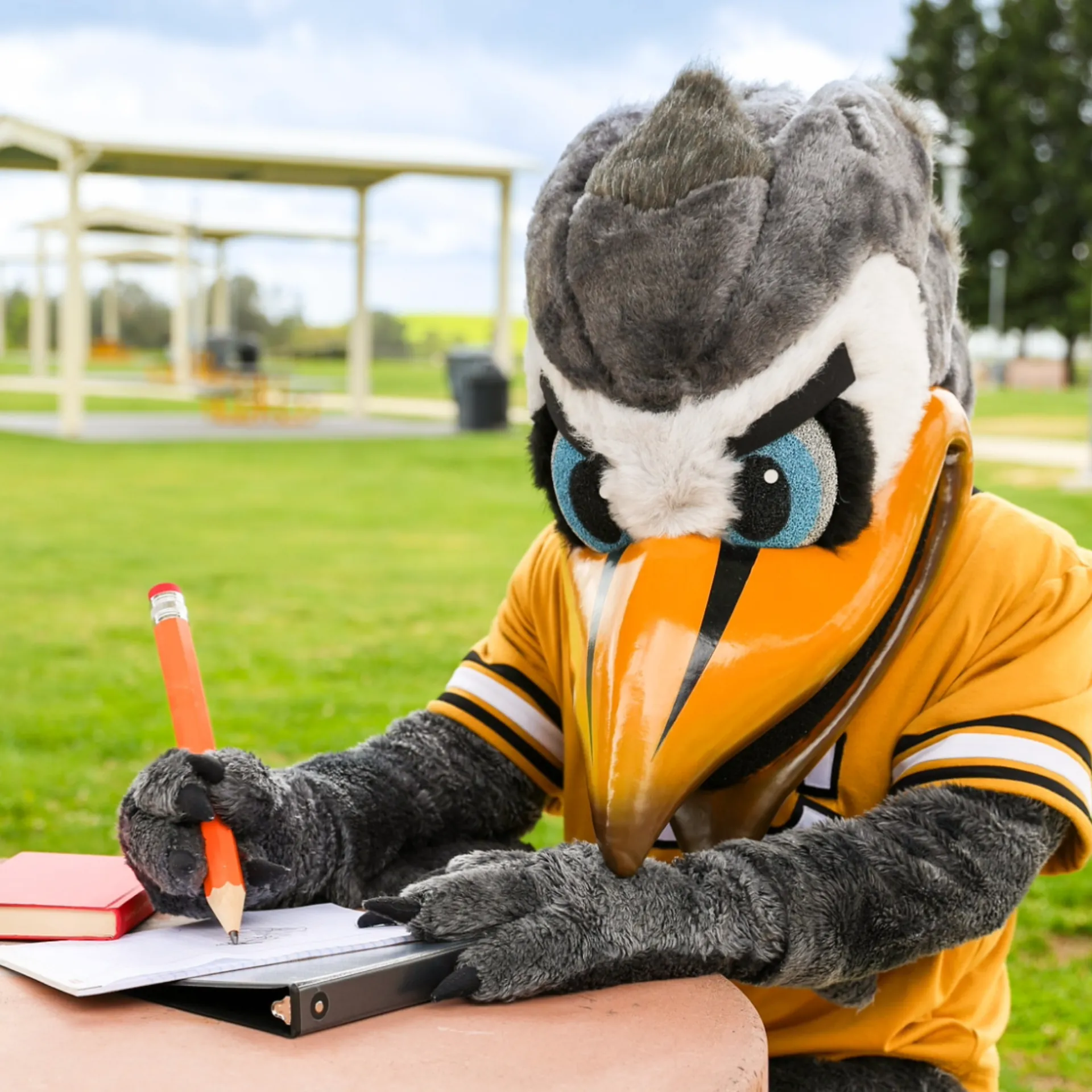 Butte College Dash Mascot takes notes