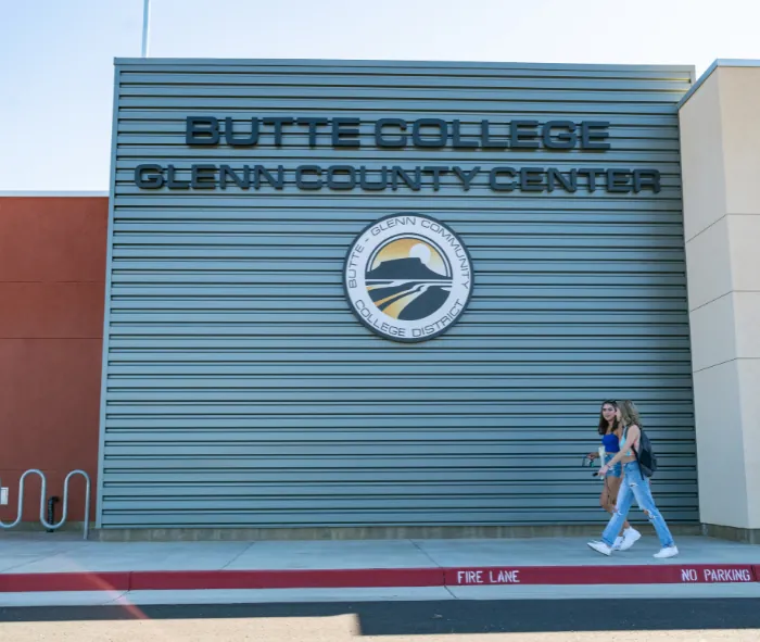 Two students walking by the butte college glenn center