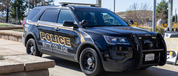 A Butte College campus police vehicle on campus. 