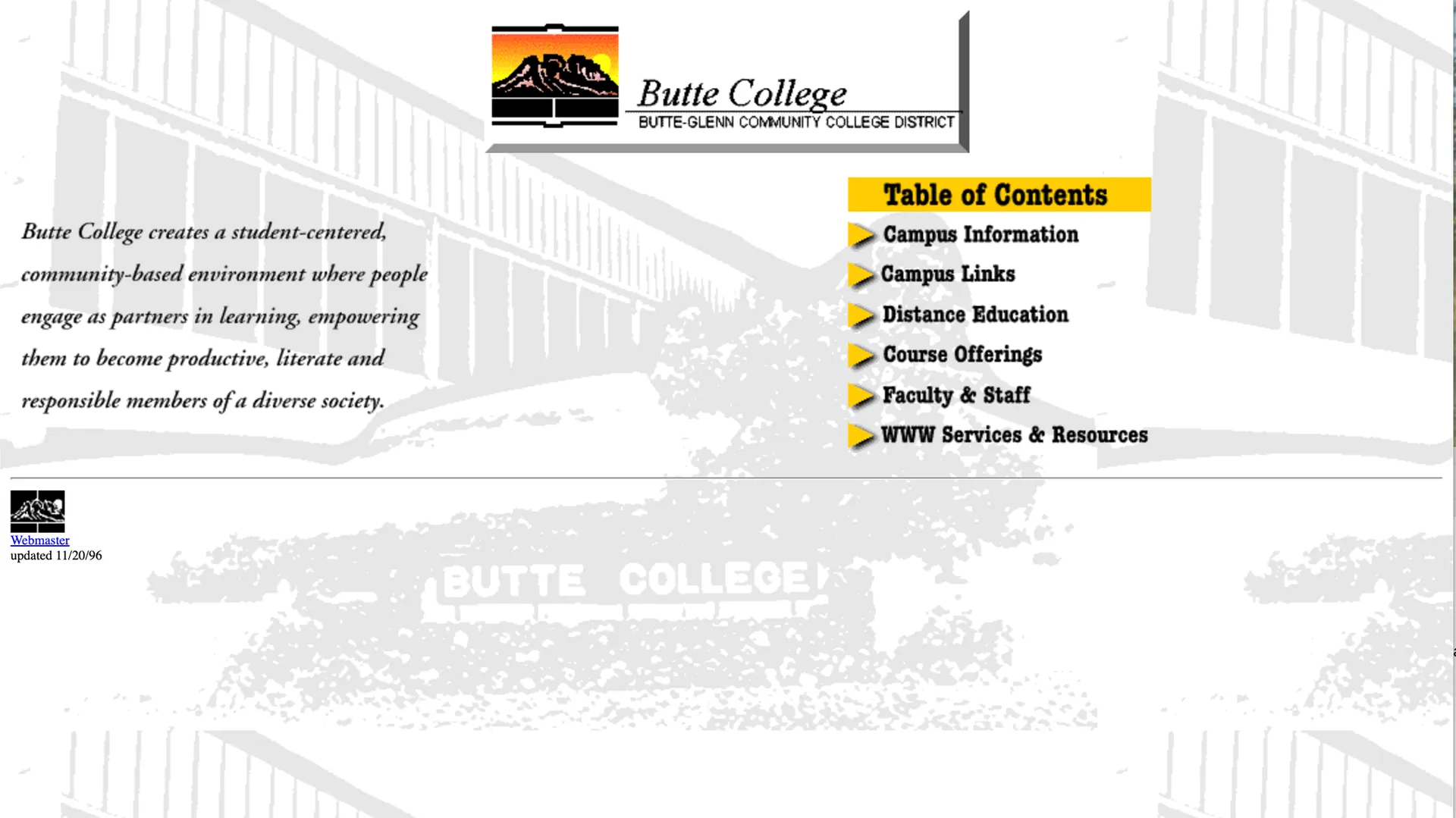 Butte College History, First BC Website
