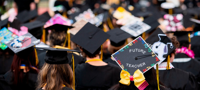 Butte College Future Teacher Graduate Caps at commencement ceremony