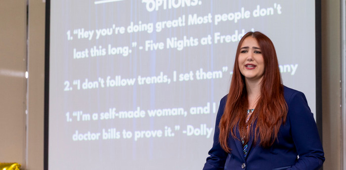 student giving a presentation
