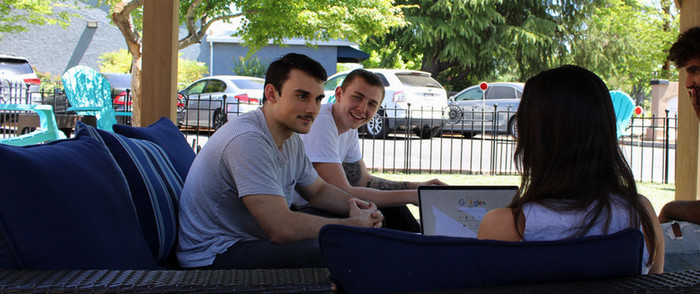 Students studying together at a coffee shop