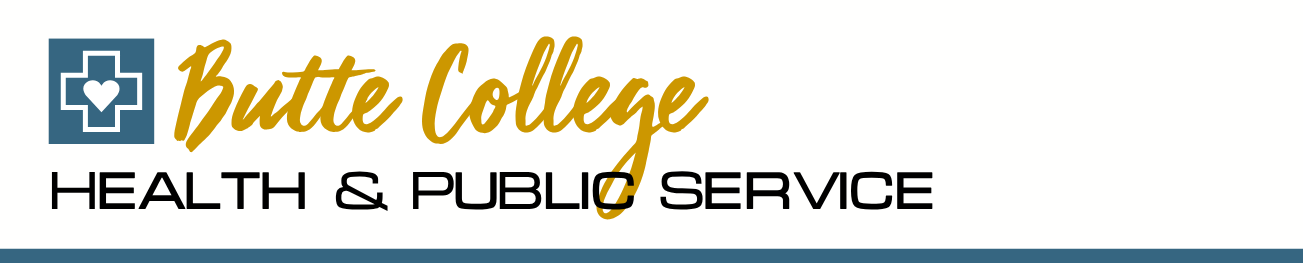 Butte College Health & Public Service logo with a medical cross and heart icon.