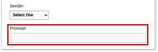 Pronouns textbox highlighted below Gender drop-down menu.