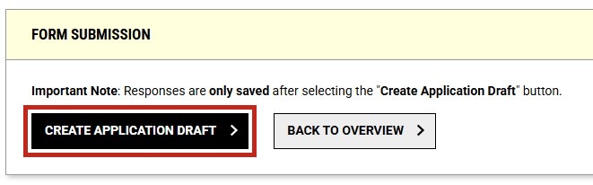 Create Application Draft button highlighted.