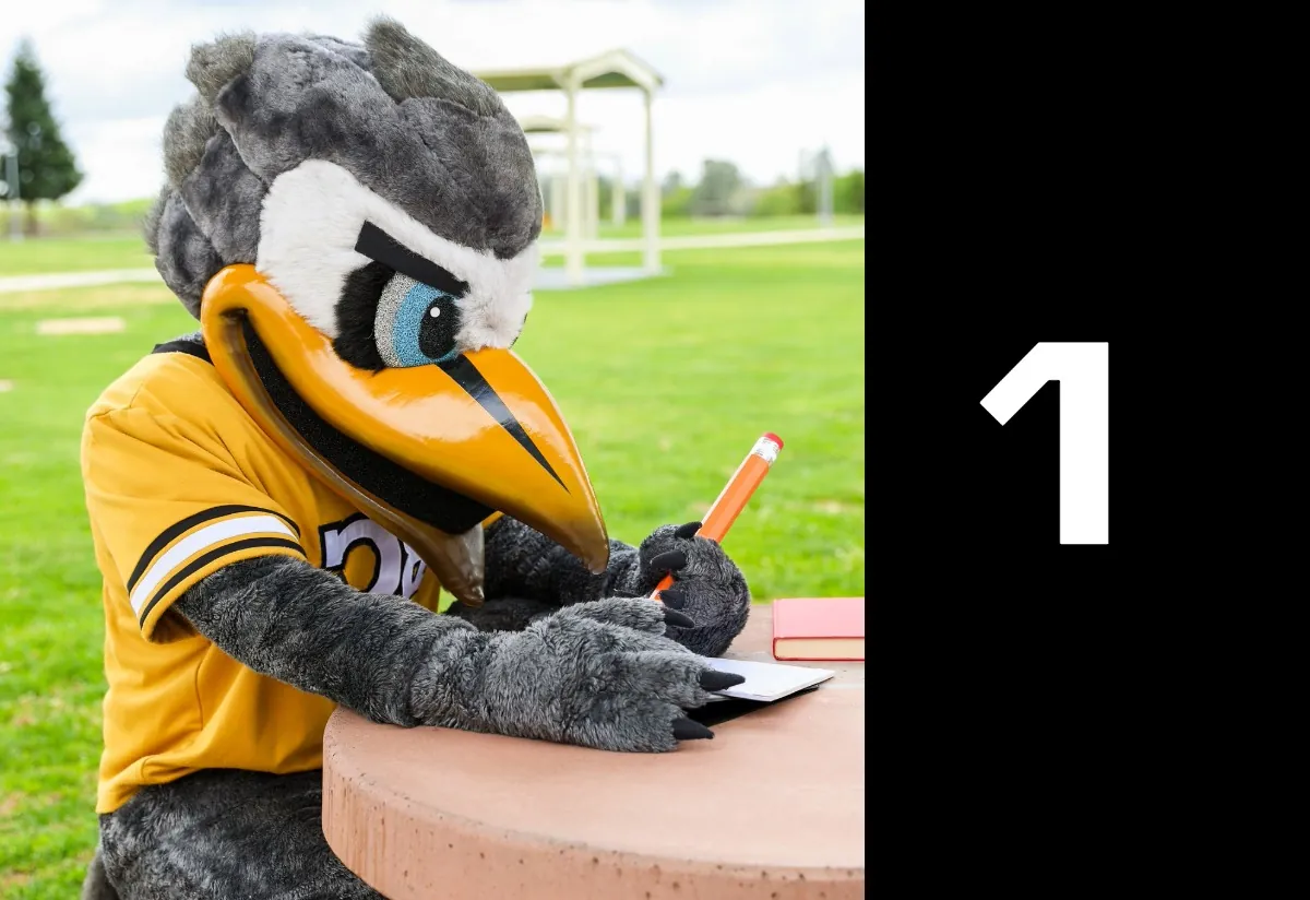 Apply Now Step 1: Dash Mascot takes notes